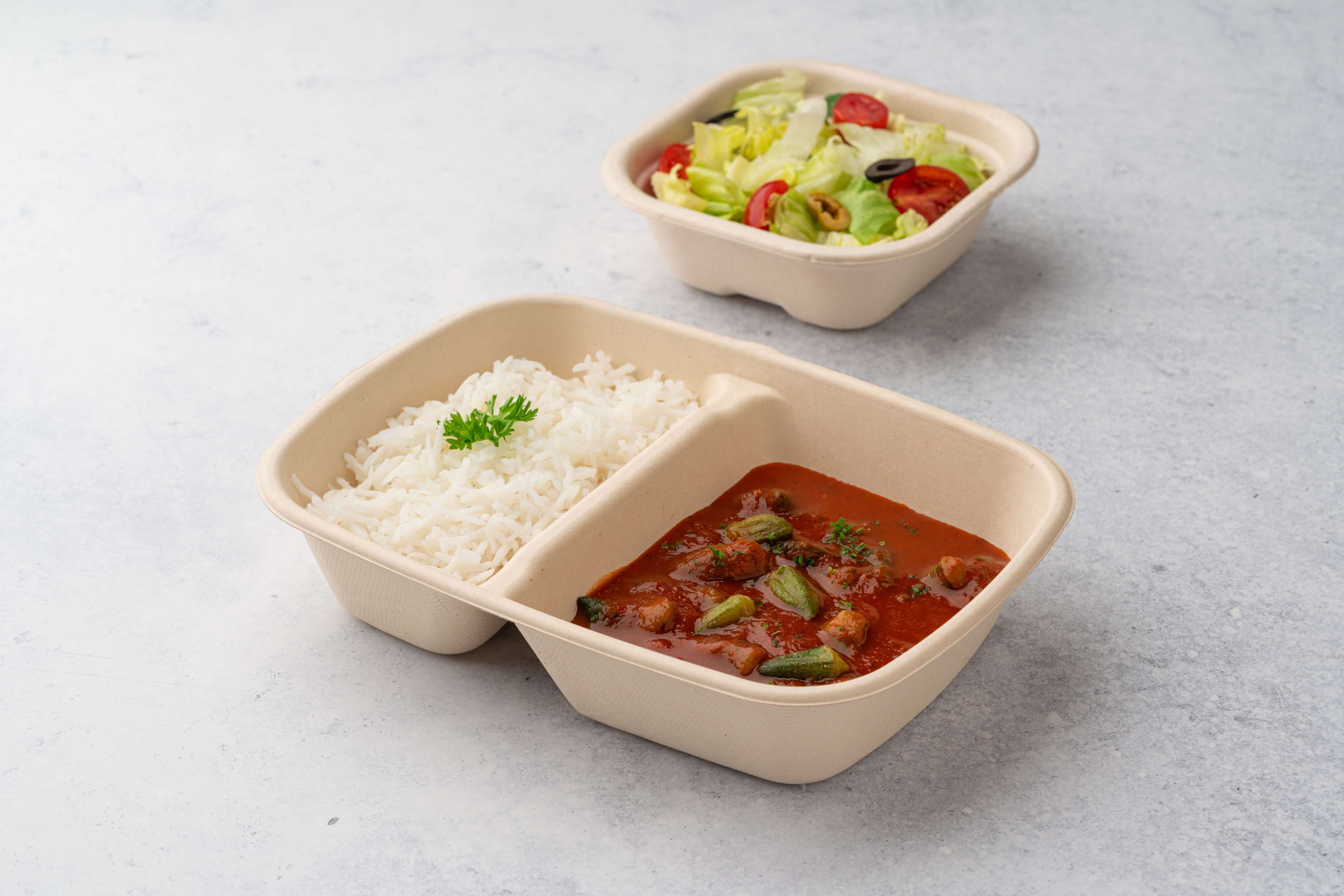 Iraqi Okra Stew With White Rice And Green Salad